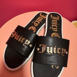 Juicy Couture Black Slides with Gold Accents